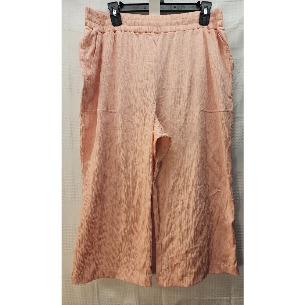 Lands End Pants Petite Medium 10-12 Pink Crop Pull On Wide Leg High Rise NEW
